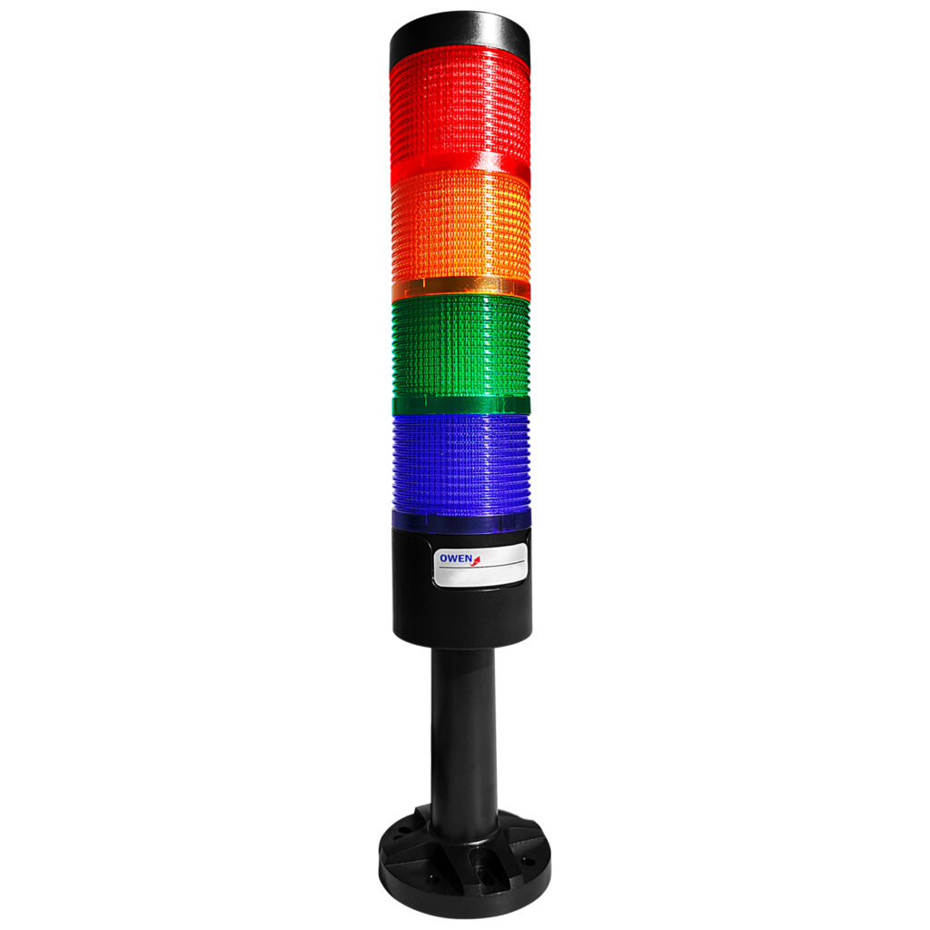 TBC54-220 Luz Baliza Led Rojo-Verde-Amarillo-Azul 220VAC con Buzzer Owen – Torre Baliza Led