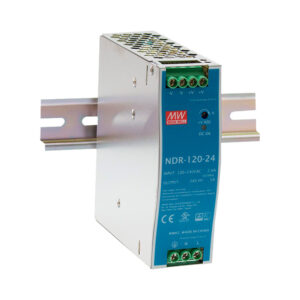 NDR-120-24.jpg NDR-120-24 Fuente de Alimentación 120W 24VDC 5A Clase B p/Riel Din Mean Well
