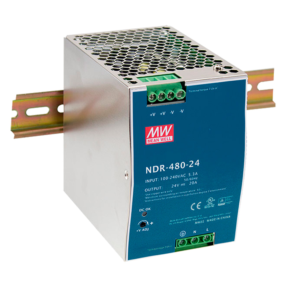 NDR-480-24 Fuente de Alimentación 480W 24VDC 20A Clase B p/Riel Din Mean Well – Fuentes Riel Din