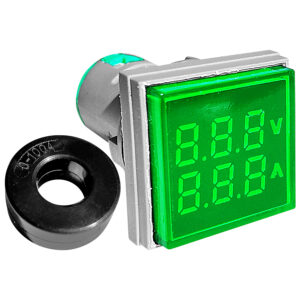 PILOTO-ED16-22FVADV-VERDE.jpg ED16-22FVADV Piloto Indicador de Amperaje y Voltaje 50A (100A) DC 9-36V , AC65-480V , 50/60HZ 22MM Cuadrado Verde Owen