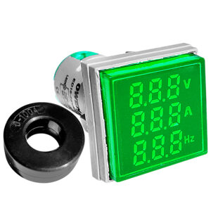 PILOTO-ED16-22VAHZV-VERDE.jpg ED16-22VAHZV Piloto Indicador de Amperaje , Voltaje y Frecuencia 50A(100A) DC 9-36V , AC65-480V, 50/60HZ 22MM Cuadrado Verde Owen