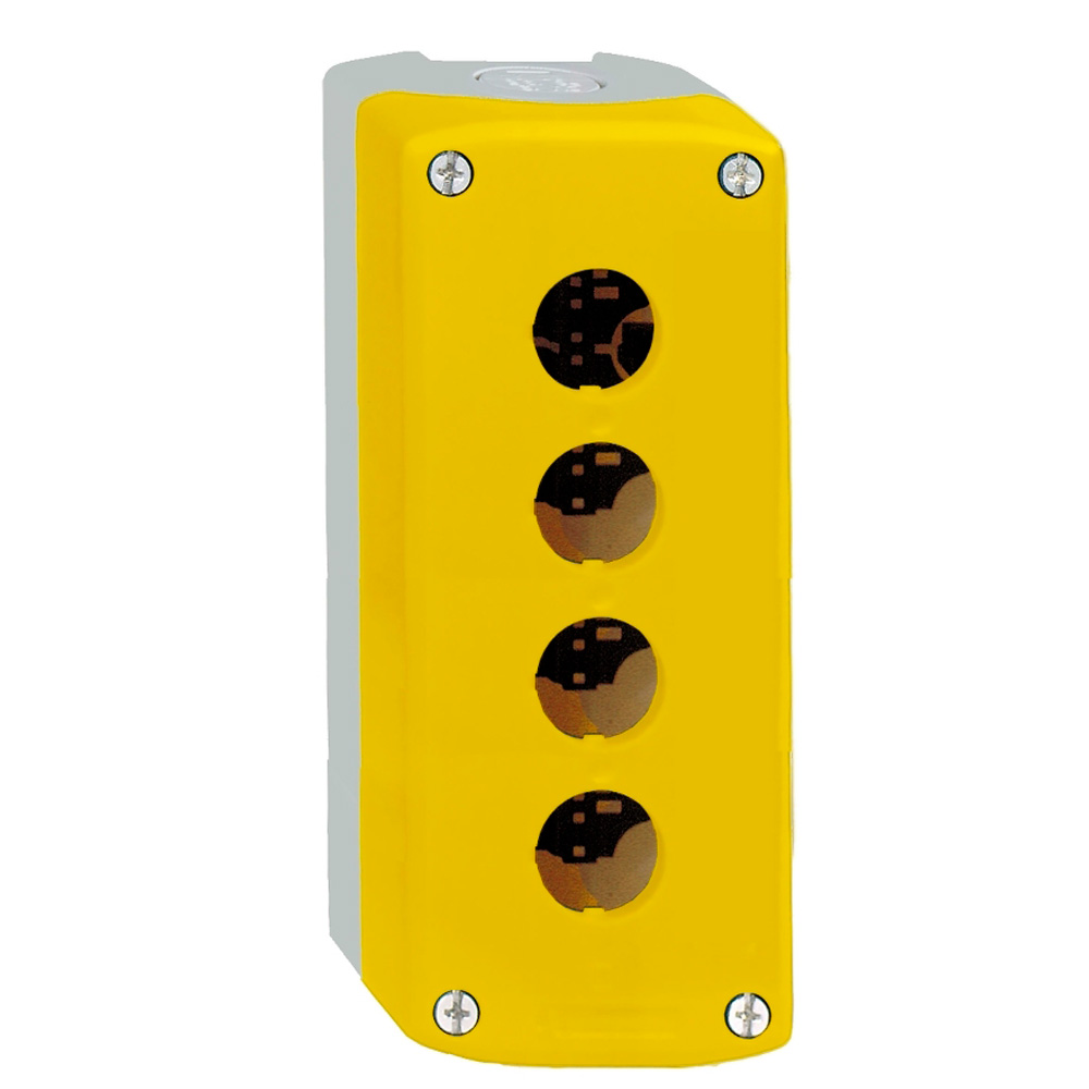 Caja 4 Huecos Amarillo , Base Gris , NOBY-4 CNC – Caja para Pulsador Amarilla