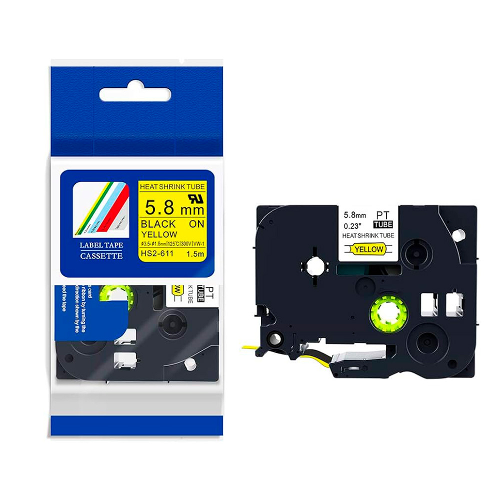 Cinta Amarillo Termocontraible (6mm x 1.5m) HS2-611 Compatible para Brother – Cartucho Termocontraib