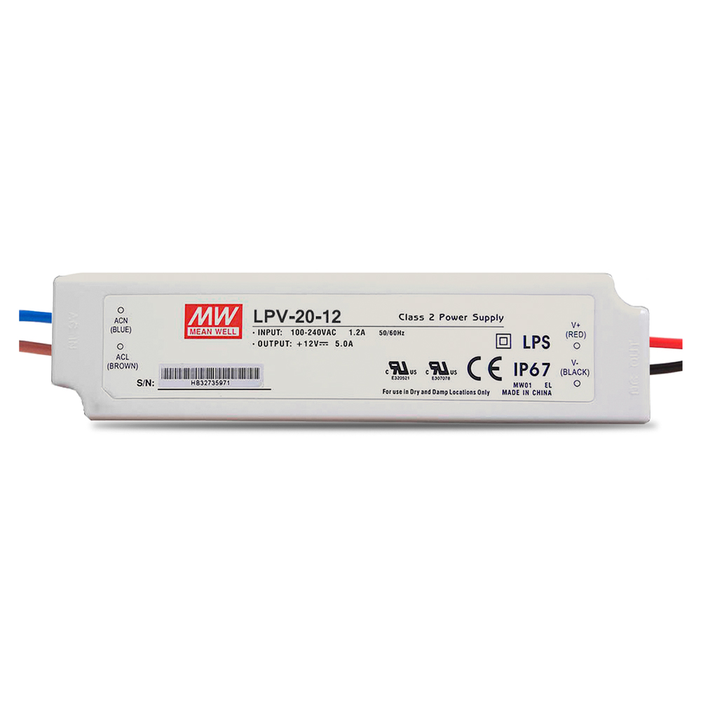 LPV-20-12 Fuente De Alimentacion Led 20W 12VDC 1.67A IP67 Mean Well – Descuentos
