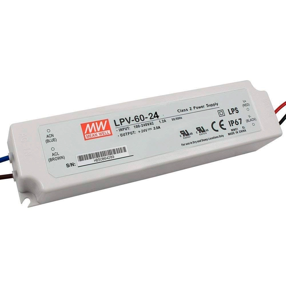 LPV-60-24 Fuente De Alimentacion Led 60W 12VDC 2.5A IP67 Mean Well – Descuentos